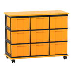 Flexeo® Fahrbares Containersystem mit Ablage, 9 große Boxen