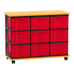 Flexeo® Fahrbares Containersystem mit Ablage, 9 große Boxen