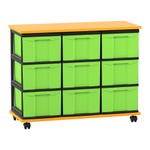 Flexeo® Fahrbares Containersystem mit Ablage, 9 große Boxen
