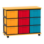 Flexeo® Fahrbares Containersystem mit Ablage, 9 große Boxen