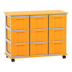 Flexeo® Fahrbares Containersystem mit Ablage, 9 große Boxen