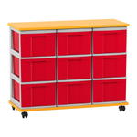 Flexeo® Fahrbares Containersystem mit Ablage, 9 große Boxen
