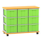 Flexeo® Fahrbares Containersystem mit Ablage, 9 große Boxen