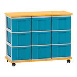 Flexeo® Fahrbares Containersystem mit Ablage, 9 große Boxen