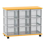 Flexeo® Fahrbares Containersystem mit Ablage, 9 große Boxen
