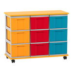 Flexeo® Fahrbares Containersystem mit Ablage, 9 große Boxen