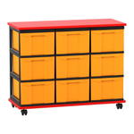 Flexeo® Fahrbares Containersystem mit Ablage, 9 große Boxen