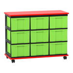 Flexeo® Fahrbares Containersystem mit Ablage, 9 große Boxen