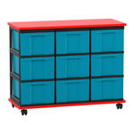 Flexeo® Fahrbares Containersystem mit Ablage, 9 große Boxen