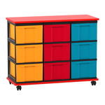 Flexeo® Fahrbares Containersystem mit Ablage, 9 große Boxen