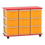 Flexeo® Fahrbares Containersystem mit Ablage, 9 große Boxen