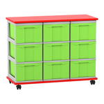 Flexeo® Fahrbares Containersystem mit Ablage, 9 große Boxen