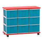 Flexeo® Fahrbares Containersystem mit Ablage, 9 große Boxen