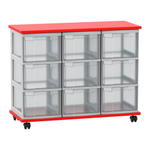 Flexeo® Fahrbares Containersystem mit Ablage, 9 große Boxen