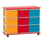 Flexeo® Fahrbares Containersystem mit Ablage, 9 große Boxen
