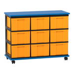 Flexeo® Fahrbares Containersystem mit Ablage, 9 große Boxen