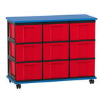 Flexeo® Fahrbares Containersystem mit Ablage, 9 große Boxen