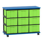 Flexeo® Fahrbares Containersystem mit Ablage, 9 große Boxen
