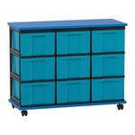 Flexeo® Fahrbares Containersystem mit Ablage, 9 große Boxen