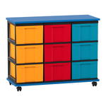 Flexeo® Fahrbares Containersystem mit Ablage, 9 große Boxen