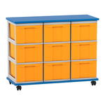 Flexeo® Fahrbares Containersystem mit Ablage, 9 große Boxen