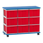 Flexeo® Fahrbares Containersystem mit Ablage, 9 große Boxen