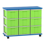 Flexeo® Fahrbares Containersystem mit Ablage, 9 große Boxen
