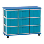 Flexeo® Fahrbares Containersystem mit Ablage, 9 große Boxen