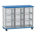 Flexeo® Fahrbares Containersystem mit Ablage, 9 große Boxen