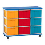 Flexeo® Fahrbares Containersystem mit Ablage, 9 große Boxen