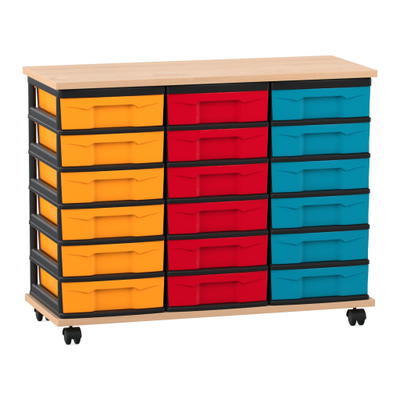 Flexeo® Fahrbares Containersystem mit Ablage, 18 kleine Boxen