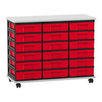 Flexeo® Fahrbares Containersystem mit Ablage, 18 kleine Boxen