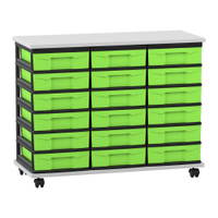 Flexeo® Fahrbares Containersystem mit Ablage, 18 kleine Boxen