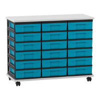 Flexeo® Fahrbares Containersystem mit Ablage, 18 kleine Boxen