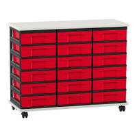 Flexeo® Fahrbares Containersystem mit Ablage, 18 kleine Boxen