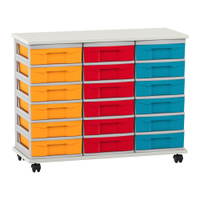 Flexeo® Fahrbares Containersystem mit Ablage, 18 kleine Boxen
