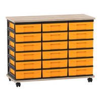 Flexeo® Fahrbares Containersystem mit Ablage, 18 kleine Boxen