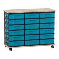 Flexeo® Fahrbares Containersystem mit Ablage, 18 kleine Boxen