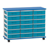 Flexeo® Fahrbares Containersystem mit Ablage, 18 kleine Boxen
