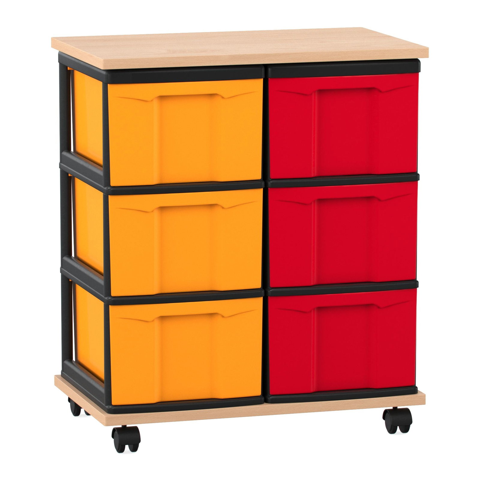815007_P01 Flexeo® Fahrbares Containersystem mit Ablage, 6 große Boxen - 815007 P01