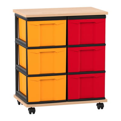 Flexeo® Fahrbares Containersystem mit Ablage, 6 große Boxen