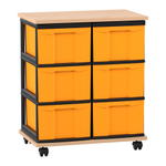 Flexeo® Fahrbares Containersystem mit Ablage, 6 große Boxen