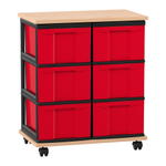 Flexeo® Fahrbares Containersystem mit Ablage, 6 große Boxen