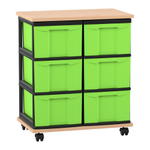 Flexeo® Fahrbares Containersystem mit Ablage, 6 große Boxen