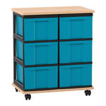 Flexeo® Fahrbares Containersystem mit Ablage, 6 große Boxen