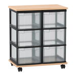 Flexeo® Fahrbares Containersystem mit Ablage, 6 große Boxen