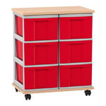 Flexeo® Fahrbares Containersystem mit Ablage, 6 große Boxen