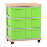 Flexeo® Fahrbares Containersystem mit Ablage, 6 große Boxen