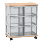 Flexeo® Fahrbares Containersystem mit Ablage, 6 große Boxen
