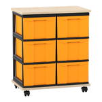Flexeo® Fahrbares Containersystem mit Ablage, 6 große Boxen